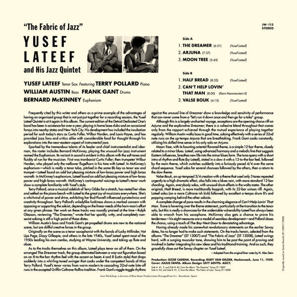 画像2: 【JAZZ WORKSHOP】180g重量盤限定盤LP Yusef Lateef & His Jazz Quintet ユーセフ・ラティーフ & ヒズ・ジャズ・クインテット / The Fabric Of Jazz